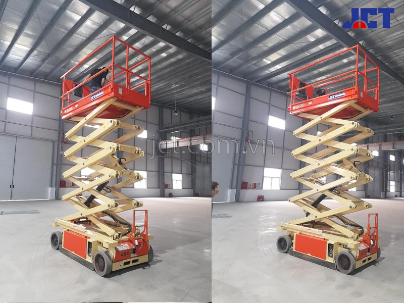 Cho thuê xe nâng người cắt kéo 8m làm việc lắp đặt hệ thống chiếu sáng tại KCN Đồng Nai