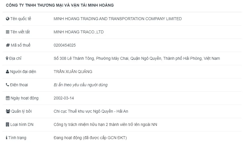 CÔNG TY TNHH THƯƠNG MẠI VÀ VẬN TẢI MINH HOÀNG