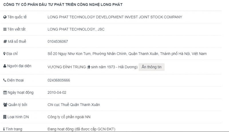 Công ty CP đầu tư phát triển công nghệ Long Phát